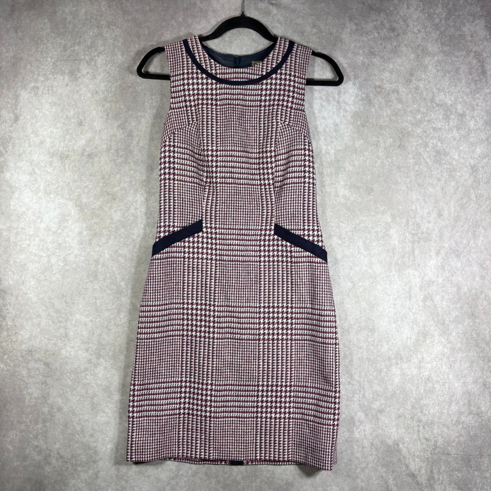 Boden British Tweed by MALLALIEUS Dress 4R Maroon White Plaid Academia Office